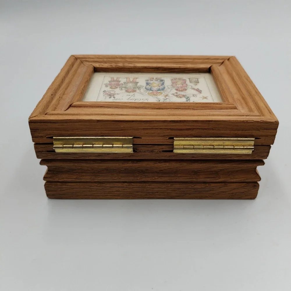 Vintage Oak Wood Angel Trinket Box Mimi Watching Over You Framed Lid Memory Gift